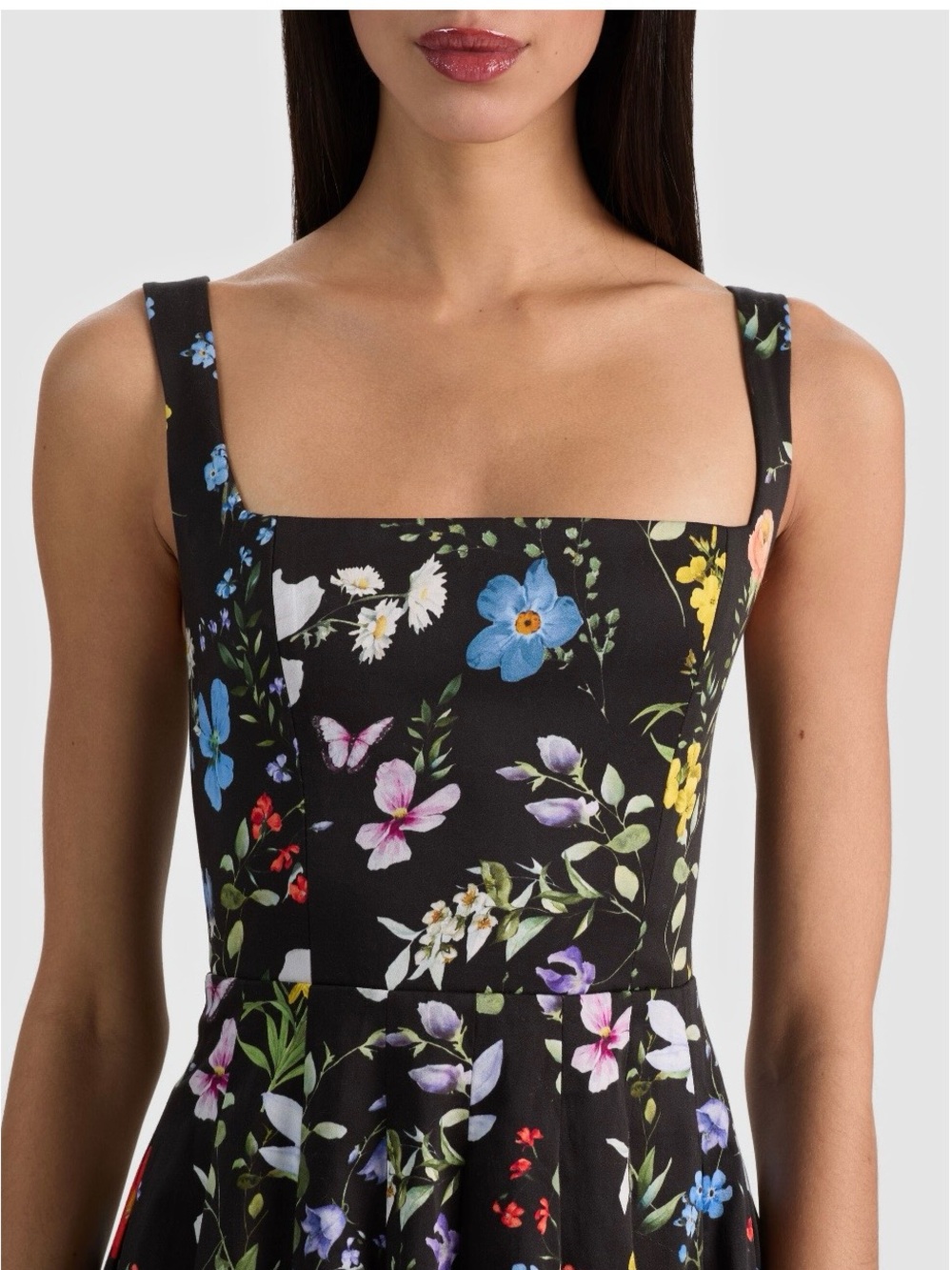 Alice + Olivia Veda Black Floral Square-Neck Mini Dress - Picture 3 of 7